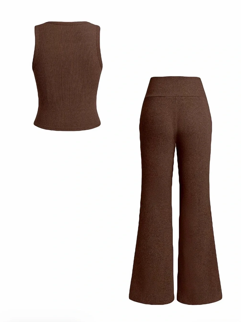 Comfy Chic Brown Knit Button-Front Top & Wide-Leg Pants Set New Boutique - Picture 2 of 5